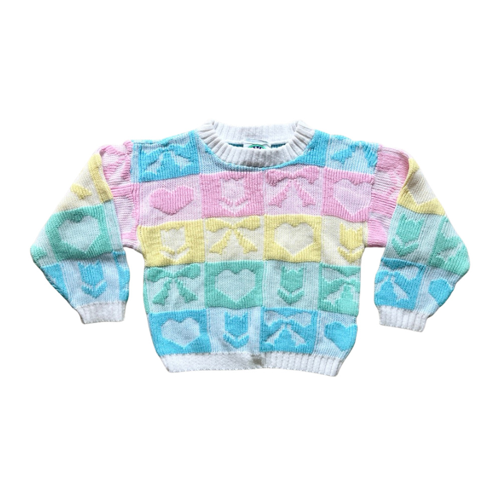 Vintage 80s Spring Creek Pastel Intarsia Sweater Cottagecore Whimsical Nostalgic